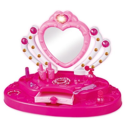 Kids Vanity Play set Dresser Pretend Play with Flashing Lights, Mirror, Cosmetics and Working Hair Dryer for Kids 3 Years and Up